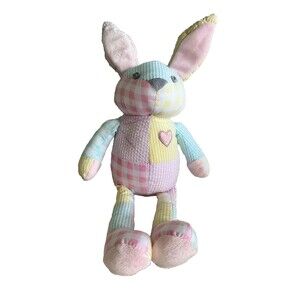 Pottery Barn Kids PBK Gingham Seersucker Patchwork Stuffed Plush Bunny Rabbit
